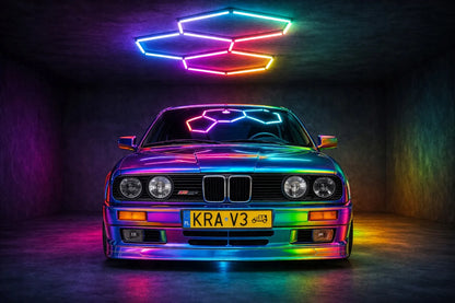 HEXAGON LED RGB šviestuvas, garažo, dirbtuvių ir namų apšvietimas 64W, korinis dizainas