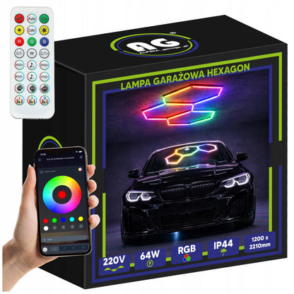 HEXAGON LED RGB šviestuvas, garažo, dirbtuvių ir namų apšvietimas 64W, korinis dizainas