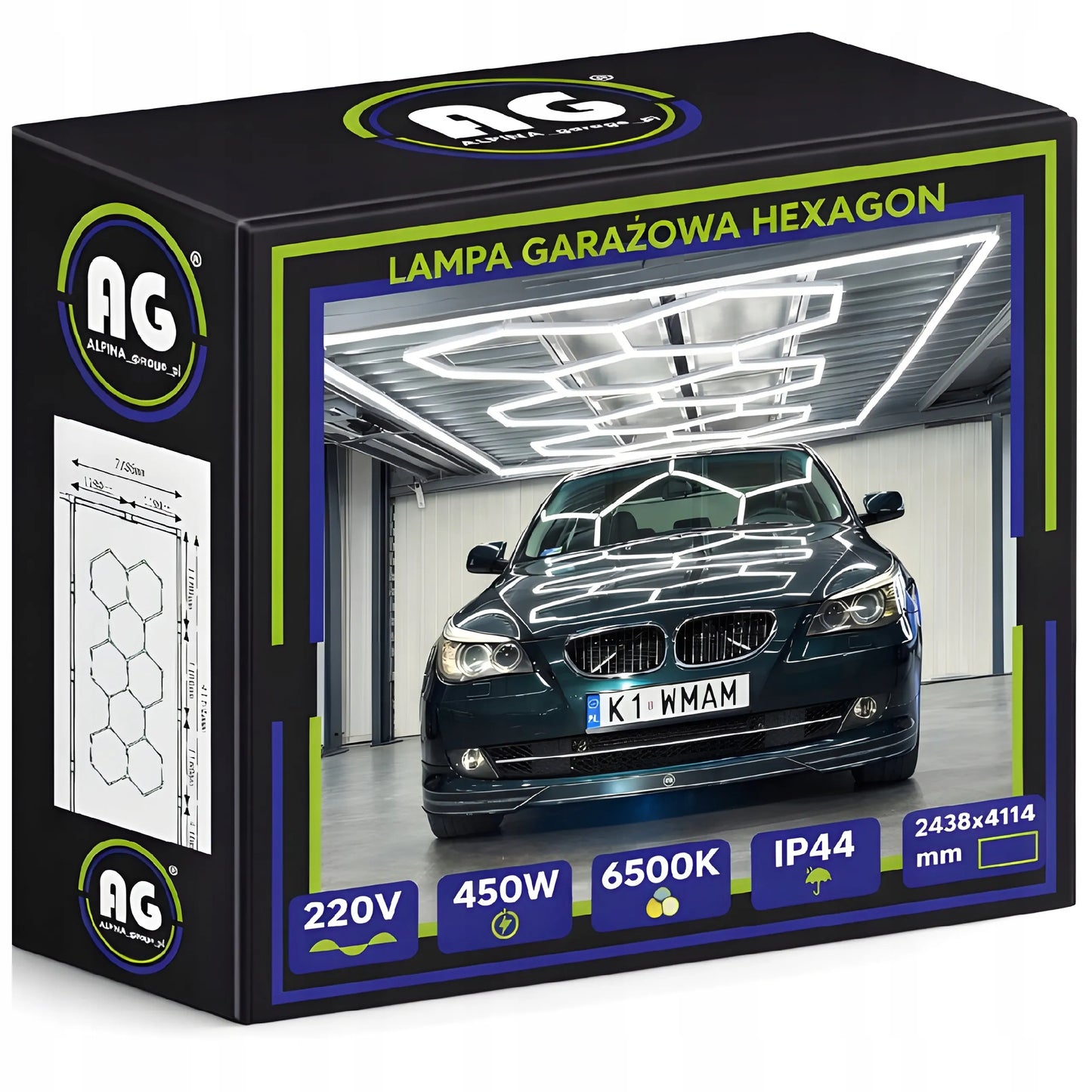 HEXAGON LED šviestuvas garažui, dirbtuvėms ir namams 6500K 750W 2906x5050mm