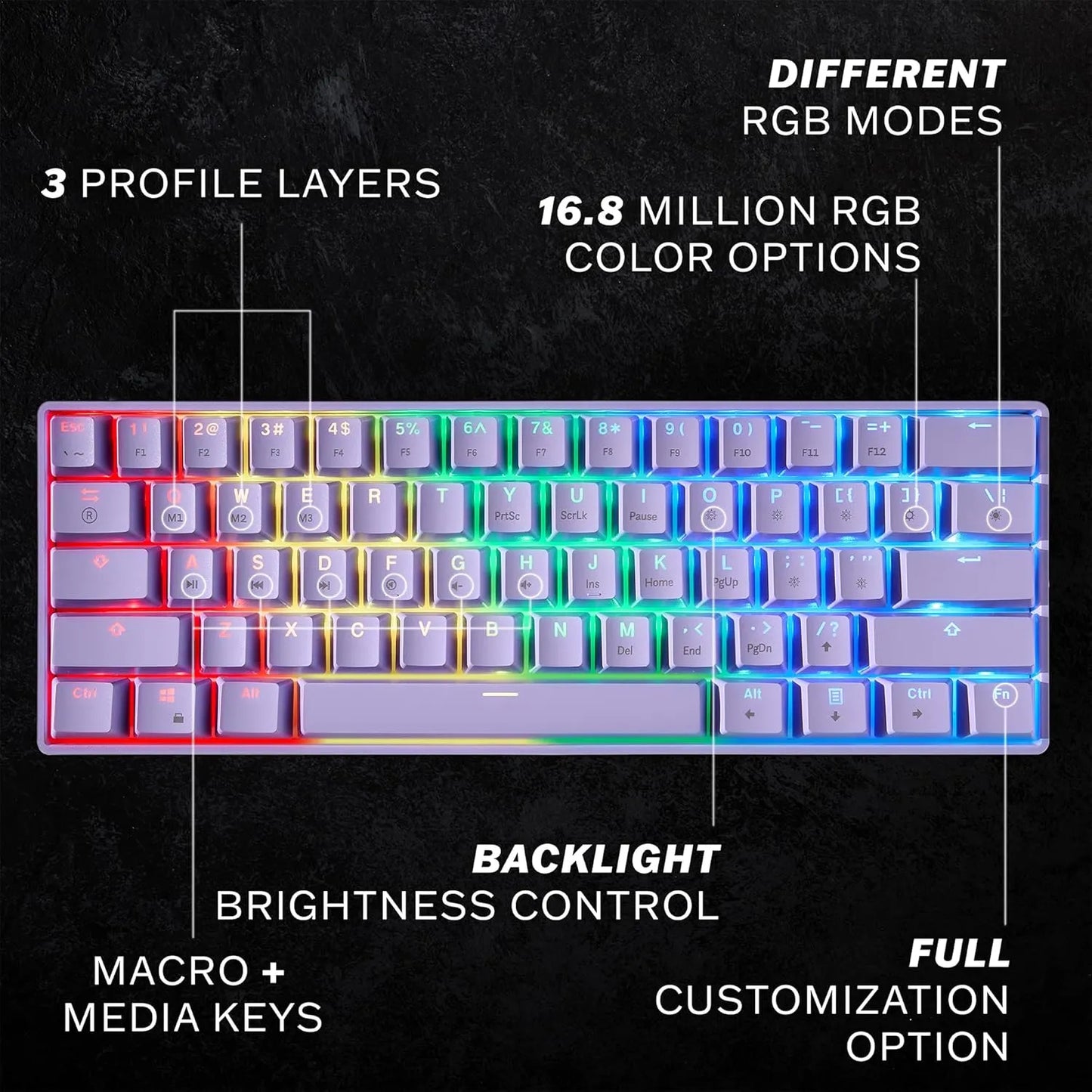 HKKB GK61 mechaninė žaidimų klaviatūra 60 proc. 61 klavišas RGB apšvietimas