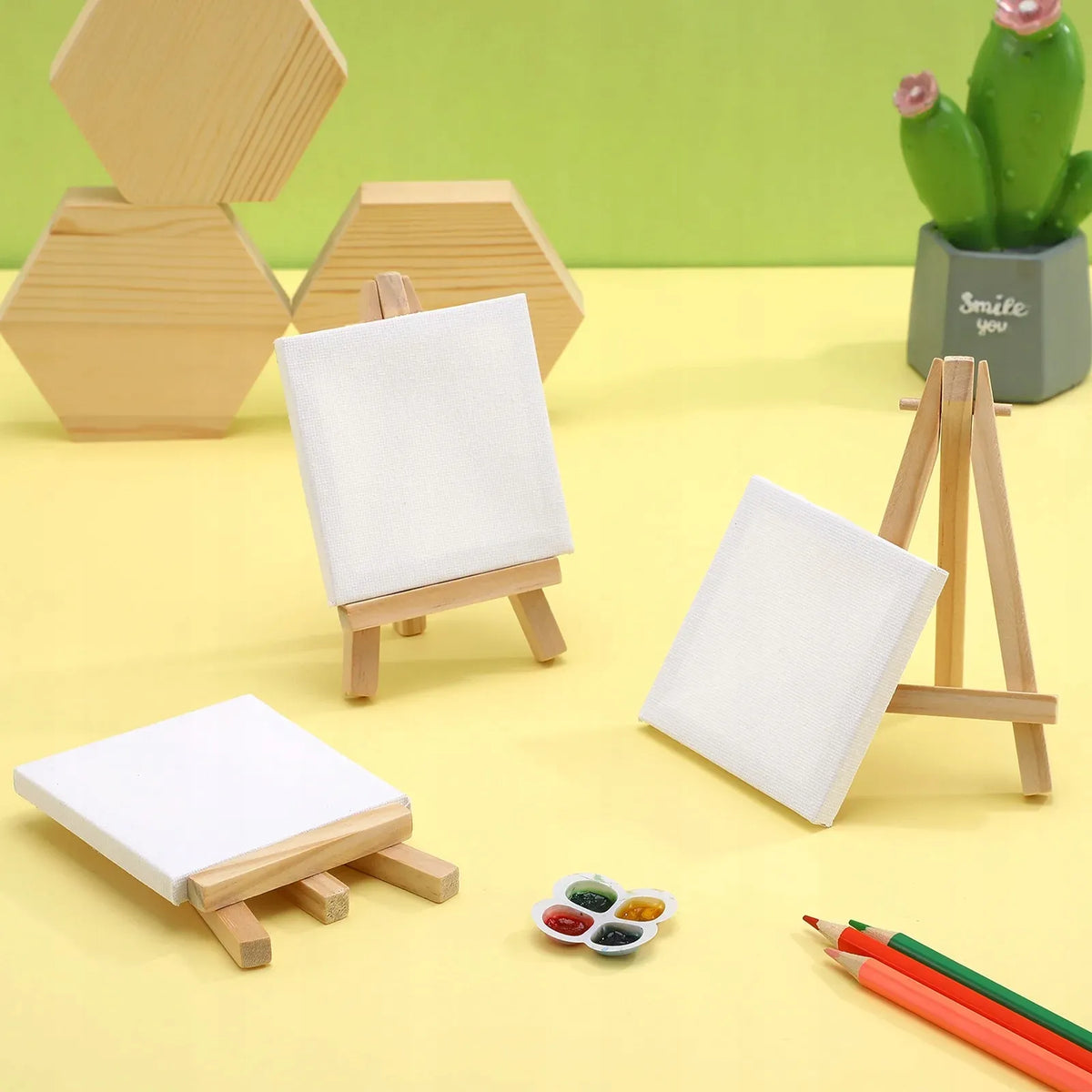 „Hobby&home“ medinių mini molbertų su drobėmis rinkinys, 10 vnt.