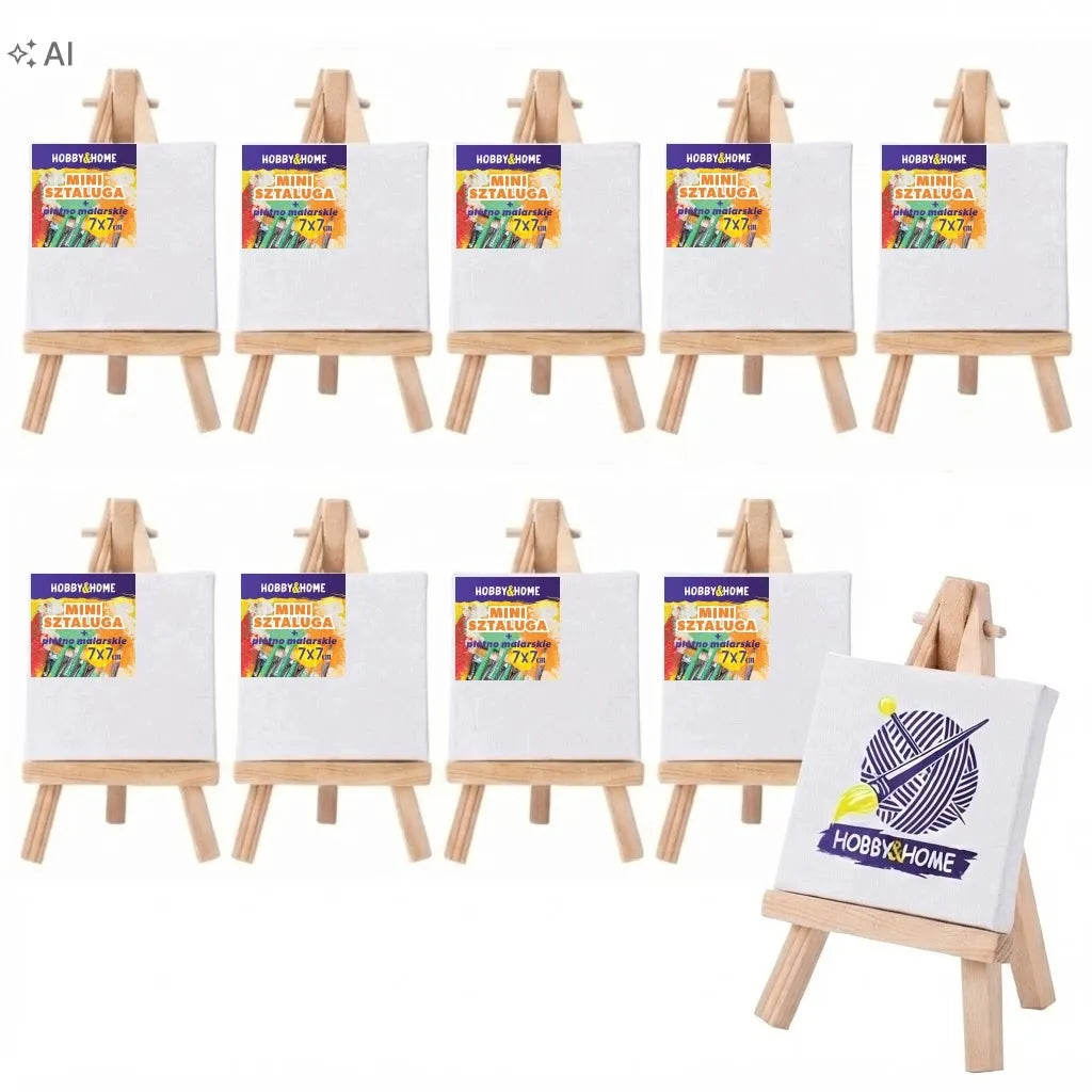„Hobby&home“ medinių mini molbertų su drobėmis rinkinys, 10 vnt.
