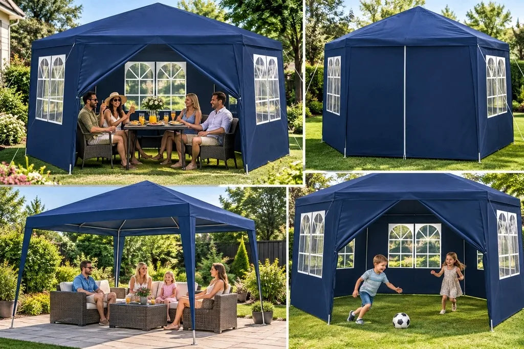 „Holla Garden“ sodo paviljonas 3,9 × 3,9 m, mėlynas, uždaromas, su 6 sienelėmis