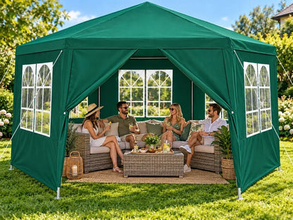 „Holla Garden“ žalias sodo paviljonas-palapinė 4 × 4 m, šešiakampis, su 6 sienelėmis
