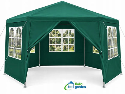 „Holla Garden“ žalias sodo paviljonas-palapinė 4 × 4 m, šešiakampis, su 6 sienelėmis