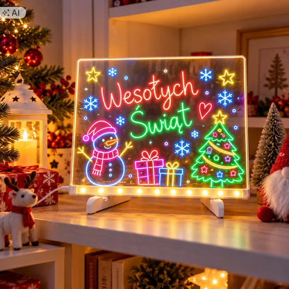 HollaKids apšviečiama LED piešimo lenta vaikams, 20 × 20 cm, 7 flomasteriai, USB