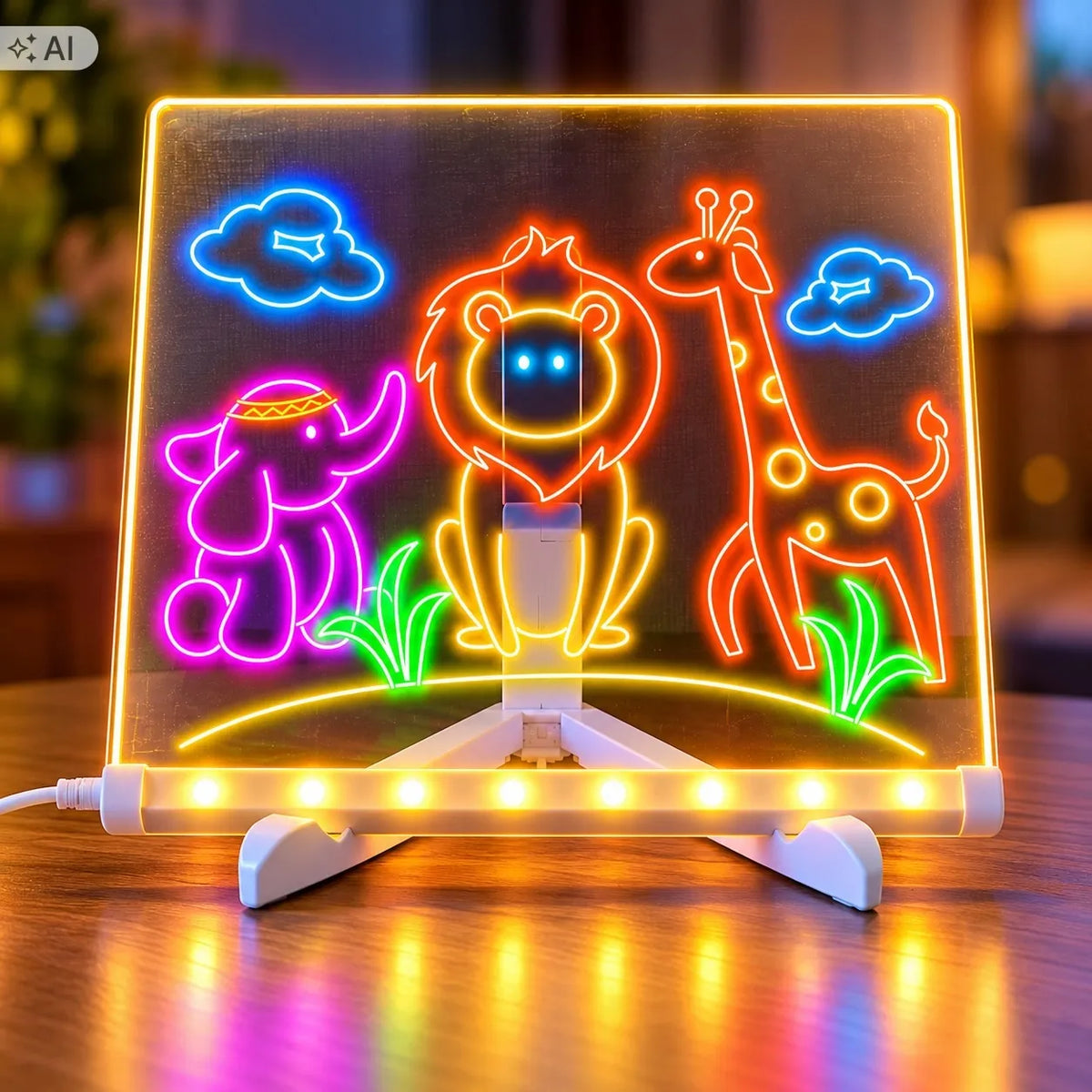 HollaKids apšviečiama LED piešimo lenta vaikams, 20 × 20 cm, 7 flomasteriai, USB