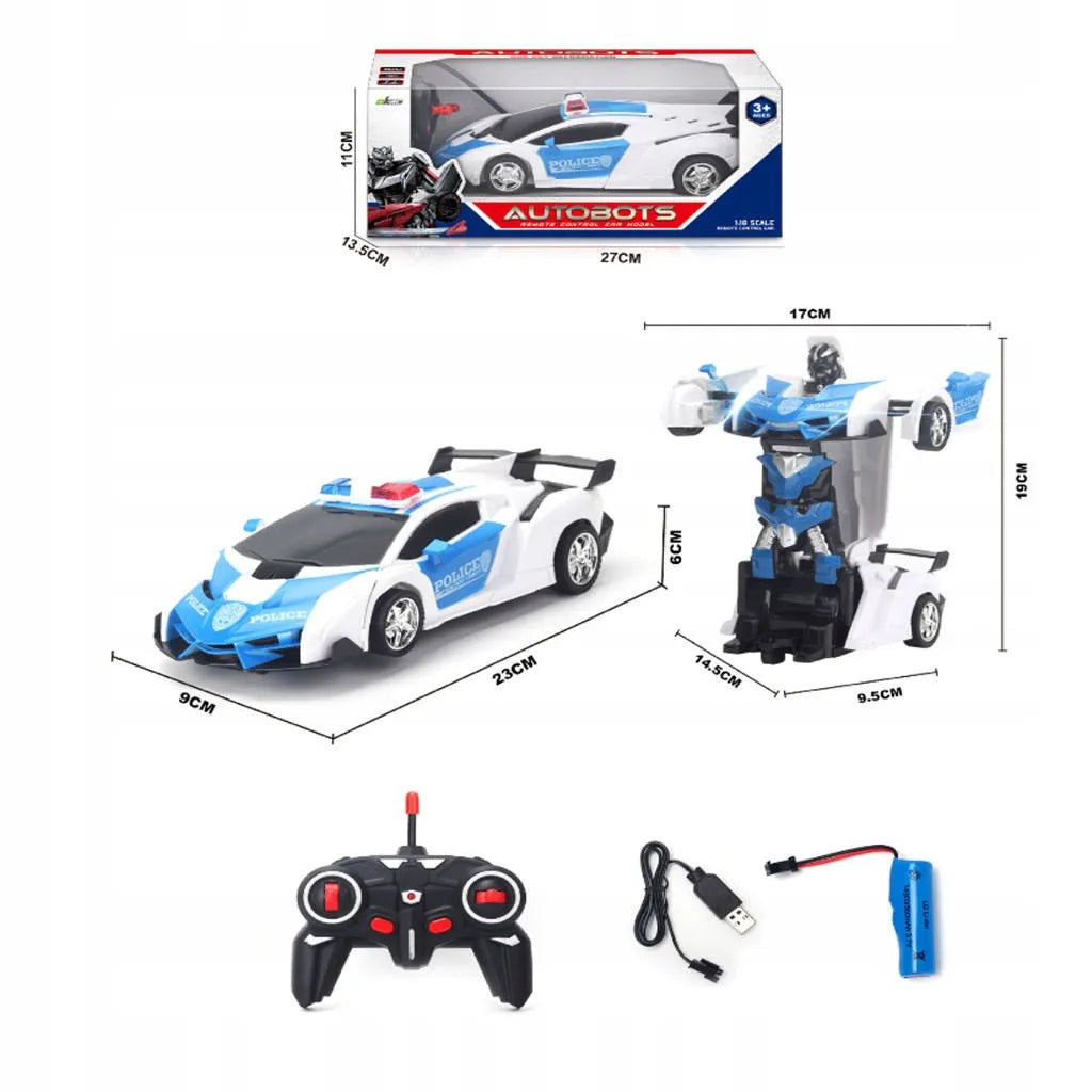 „HollaKids“ nuotoliniu būdu valdomas policijos automobilis-robotas 2 viename, transformuojamas, su nuotolinio valdymo pultu