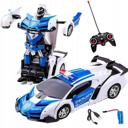 „HollaKids“ nuotoliniu būdu valdomas policijos automobilis-robotas 2 viename, transformuojamas, su nuotolinio valdymo pultu