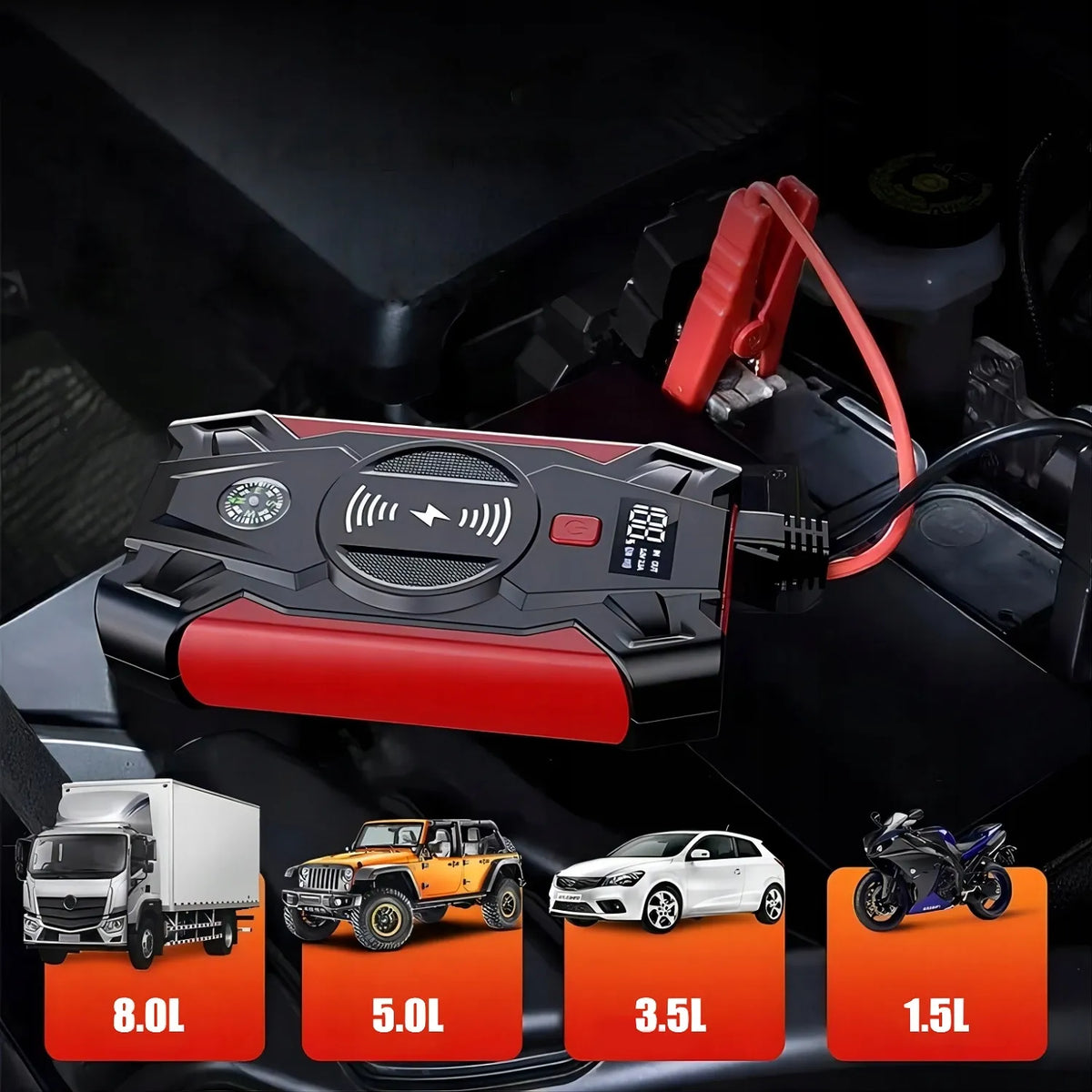 Homkel galingas automobilinis užvedimo įrenginys ir išorinė baterija, 12 V, 20 000 mAh