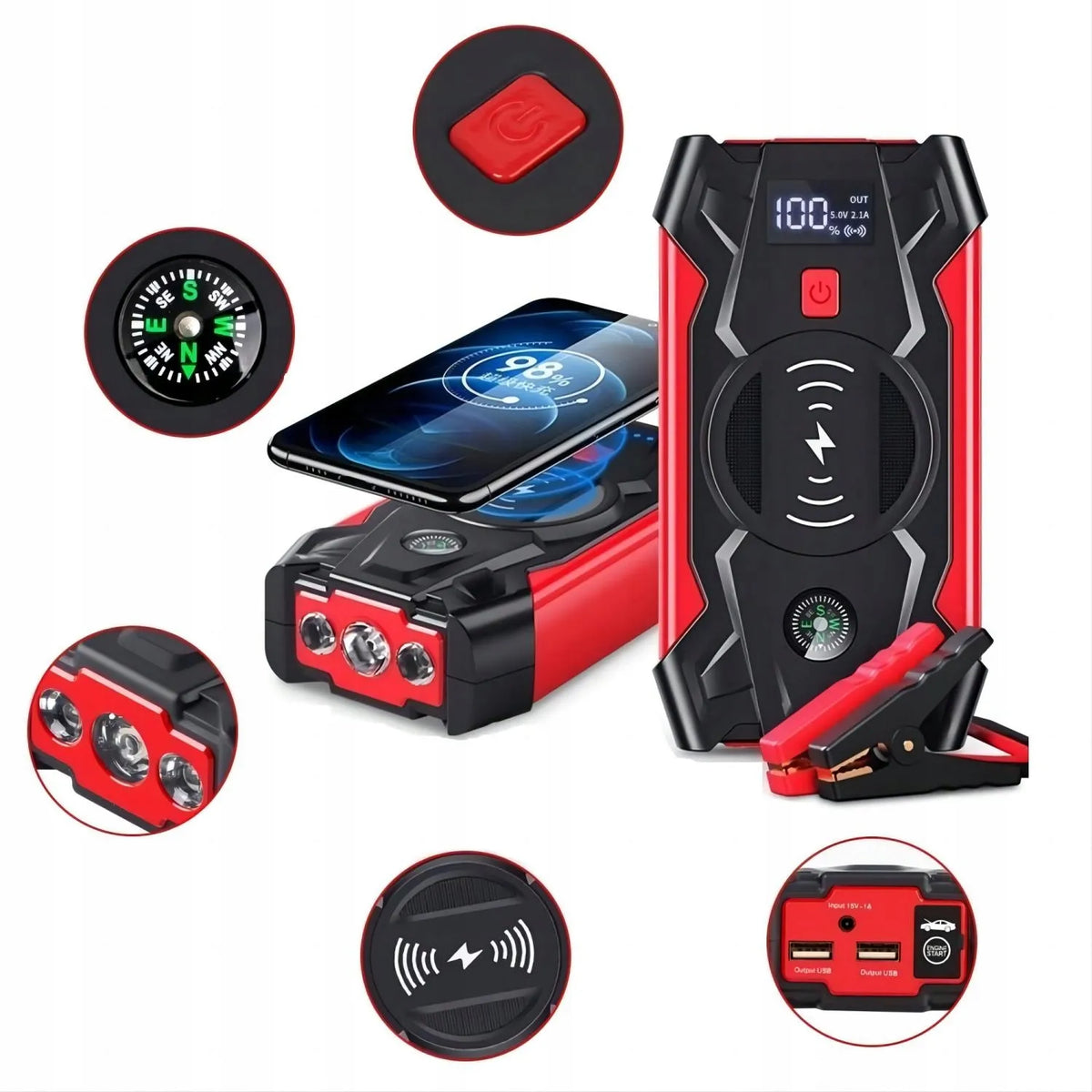 Homkel galingas automobilinis užvedimo įrenginys ir išorinė baterija, 12 V, 20 000 mAh