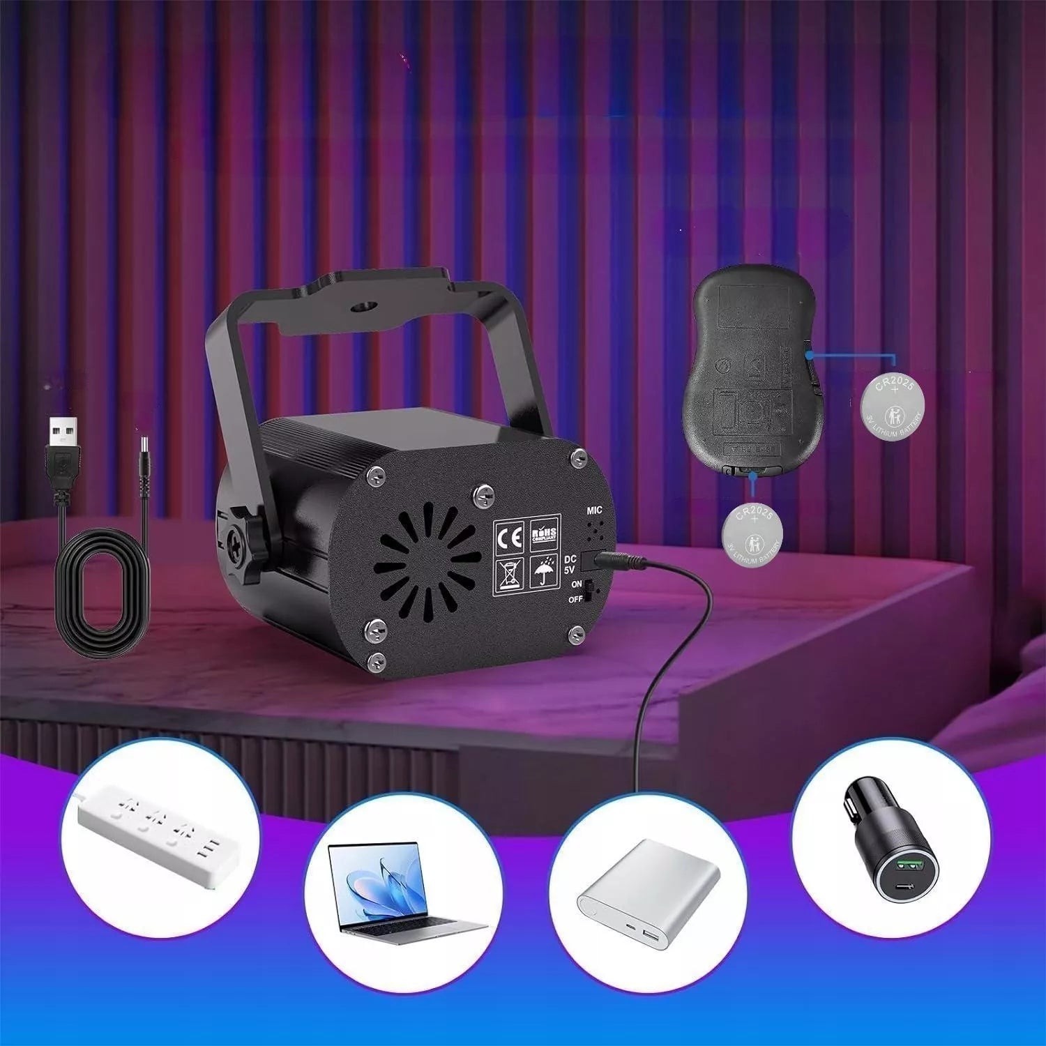 Homkel PROJEKTOR DISCO lazerinis disko rutulys su nuotolinio valdymo pulteliu, muzikiniu režimu ir RGB LED 8W