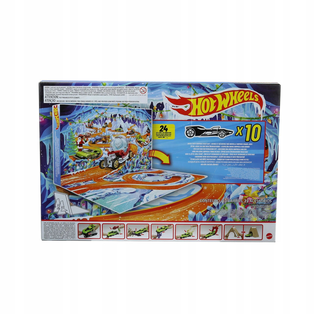 „Hot Wheels“ 2026 m. advento kalendorius, 10 automobilių 1:64 ir aksesuarai