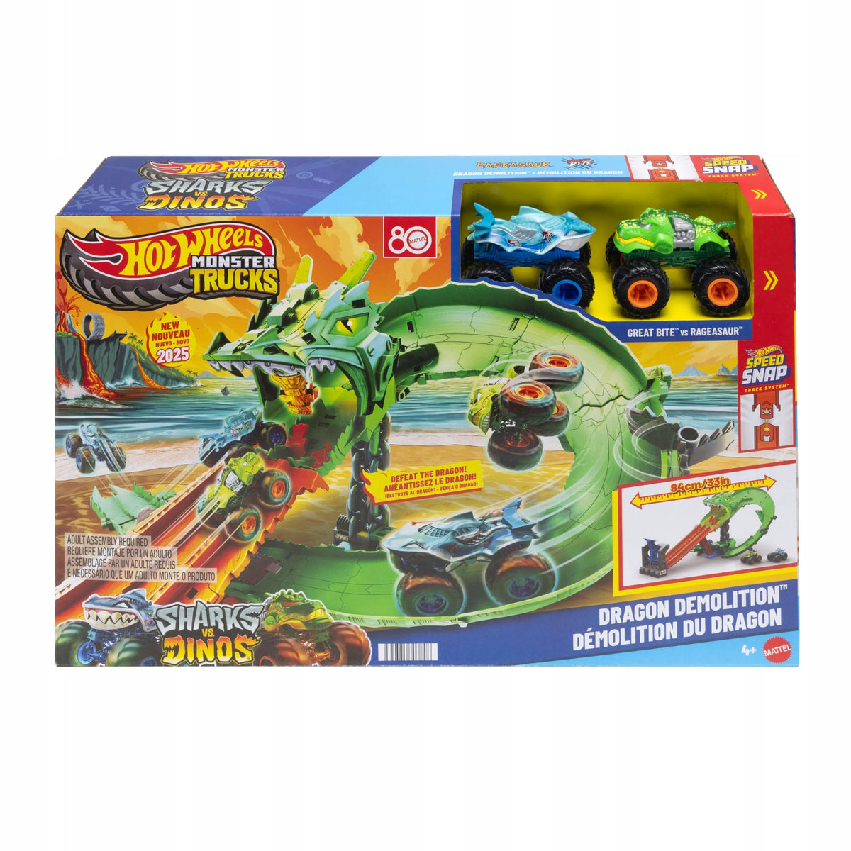 „Hot Wheels Monster Trucks“ trasa „Rykliai prieš dinozaurus: drakono lenktynės“