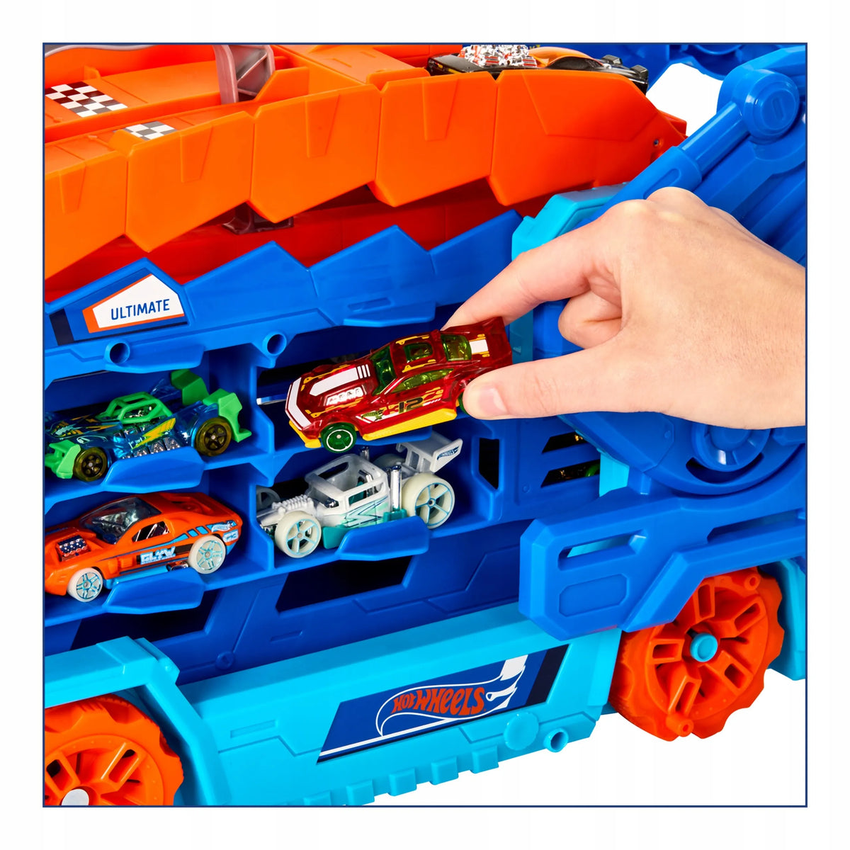 „Hot Wheels“ T-rekso mega transporteris su lenktynių trasa ir 2 automobiliukais