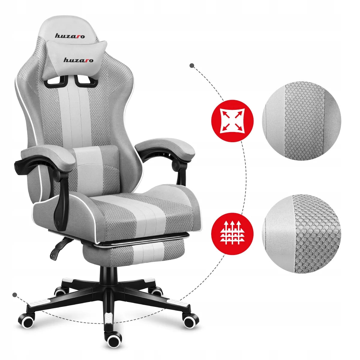 Huzaro Force 4.7 White Mesh žaidimų kėdė su kojų atrama