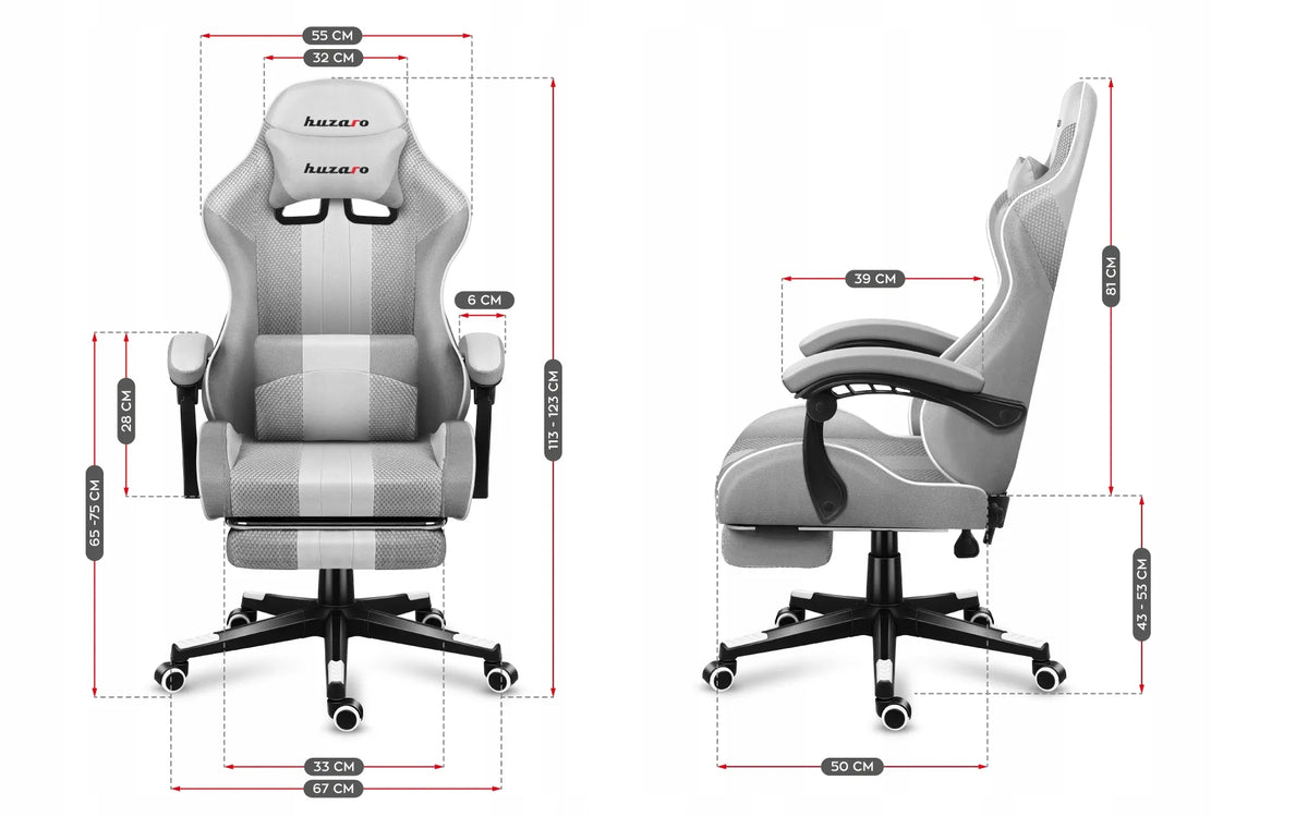 Huzaro Force 4.7 White Mesh žaidimų kėdė su kojų atrama