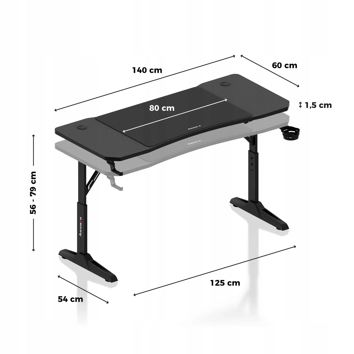 Huzaro Hero 3.6 Black žaidimų stalas kompiuteriui