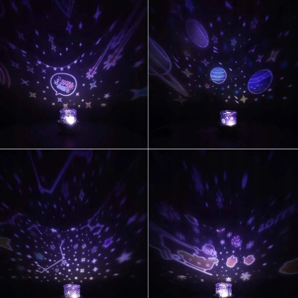 Ikonka LED naktinė lempa-projektorius „Triušis“ su nuotolinio valdymo pulteliu, USB, 6 motyvais ir sukimosi funkcija