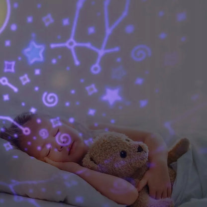 Ikonka LED naktinė lempa-projektorius „Triušis“ su nuotolinio valdymo pulteliu, USB, 6 motyvais ir sukimosi funkcija