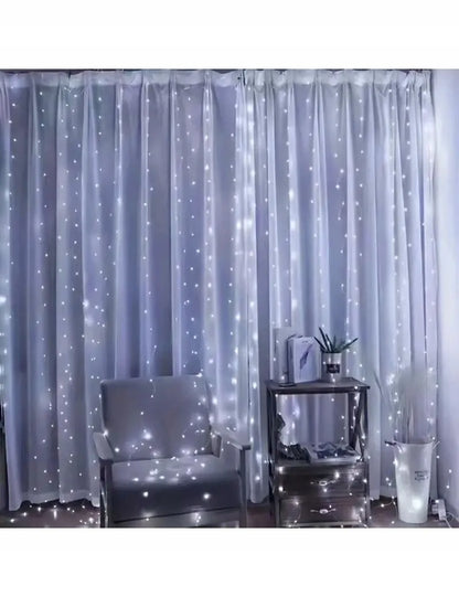 Ilga LED šviesos užuolaida, 300 LED, šaltai balta, kalėdinė dekoracija