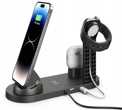 Indukcinis 6-viename QI kroviklis iPhone MagSafe Apple Watch AirPods USB-C spartusis