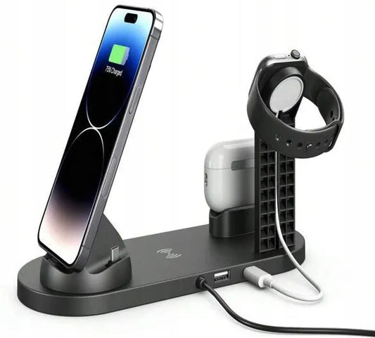 Indukcinis 6-viename QI kroviklis iPhone MagSafe Apple Watch AirPods USB-C spartusis