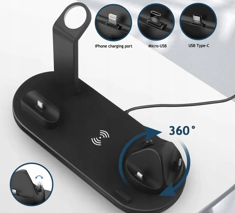 Indukcinis 6-viename QI kroviklis iPhone MagSafe Apple Watch AirPods USB-C spartusis