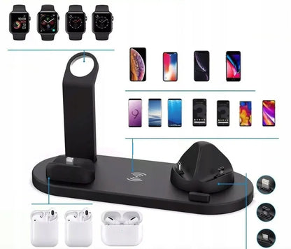 Indukcinis 6-viename QI kroviklis iPhone MagSafe Apple Watch AirPods USB-C spartusis