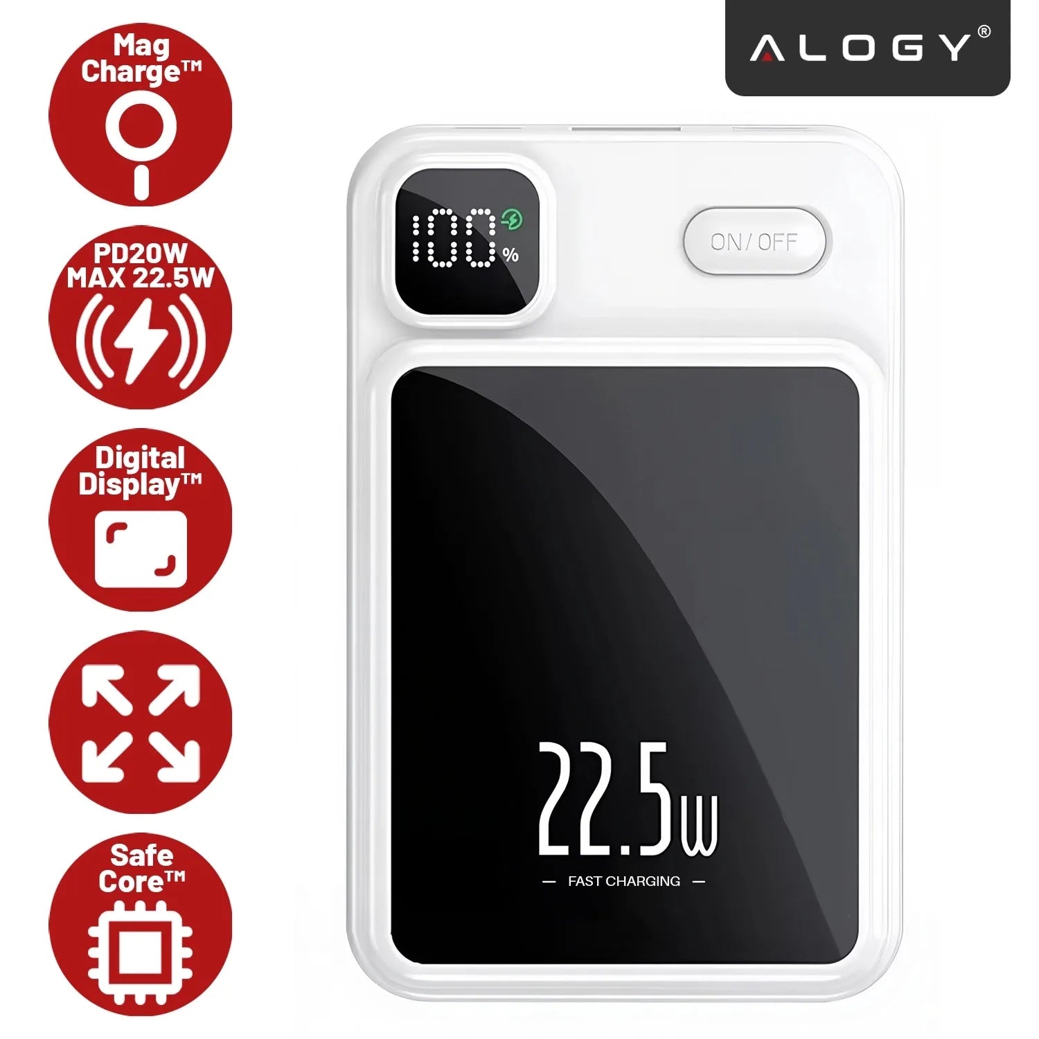 Indukcinis „MagSafe“ maitinimo blokas „Alogy“ 10000mAh Qi 22.5W USB-C USB + laidas