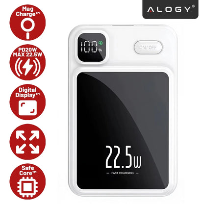 Indukcinis „MagSafe“ maitinimo blokas „Alogy“ 10000mAh Qi 22.5W USB-C USB + laidas