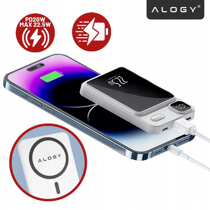 Indukcinis „MagSafe“ maitinimo blokas „Alogy“ 10000mAh Qi 22.5W USB-C USB + laidas