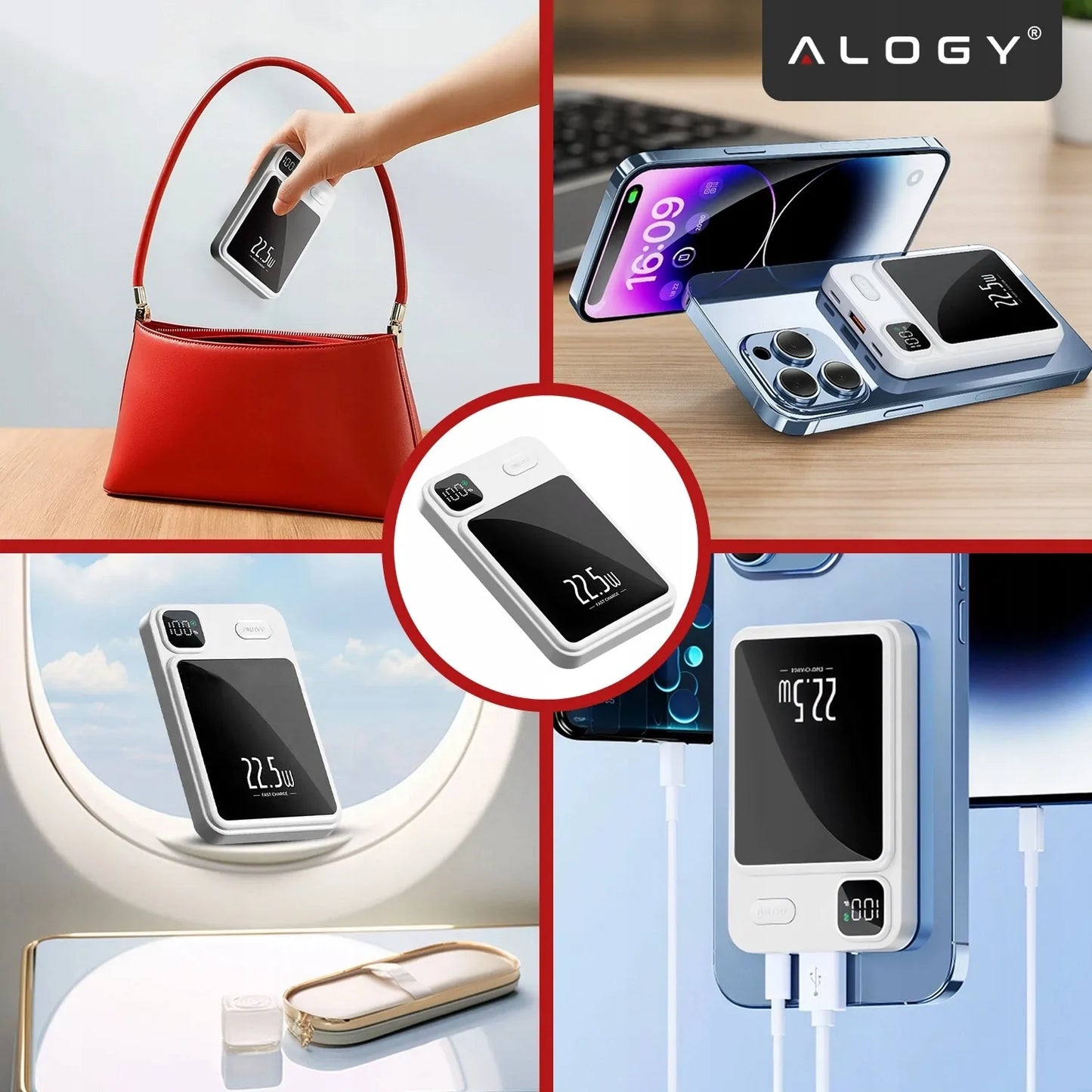 Indukcinis „MagSafe“ maitinimo blokas „Alogy“ 10000mAh Qi 22.5W USB-C USB + laidas