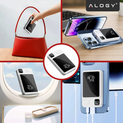 Indukcinis „MagSafe“ maitinimo blokas „Alogy“ 10000mAh Qi 22.5W USB-C USB + laidas