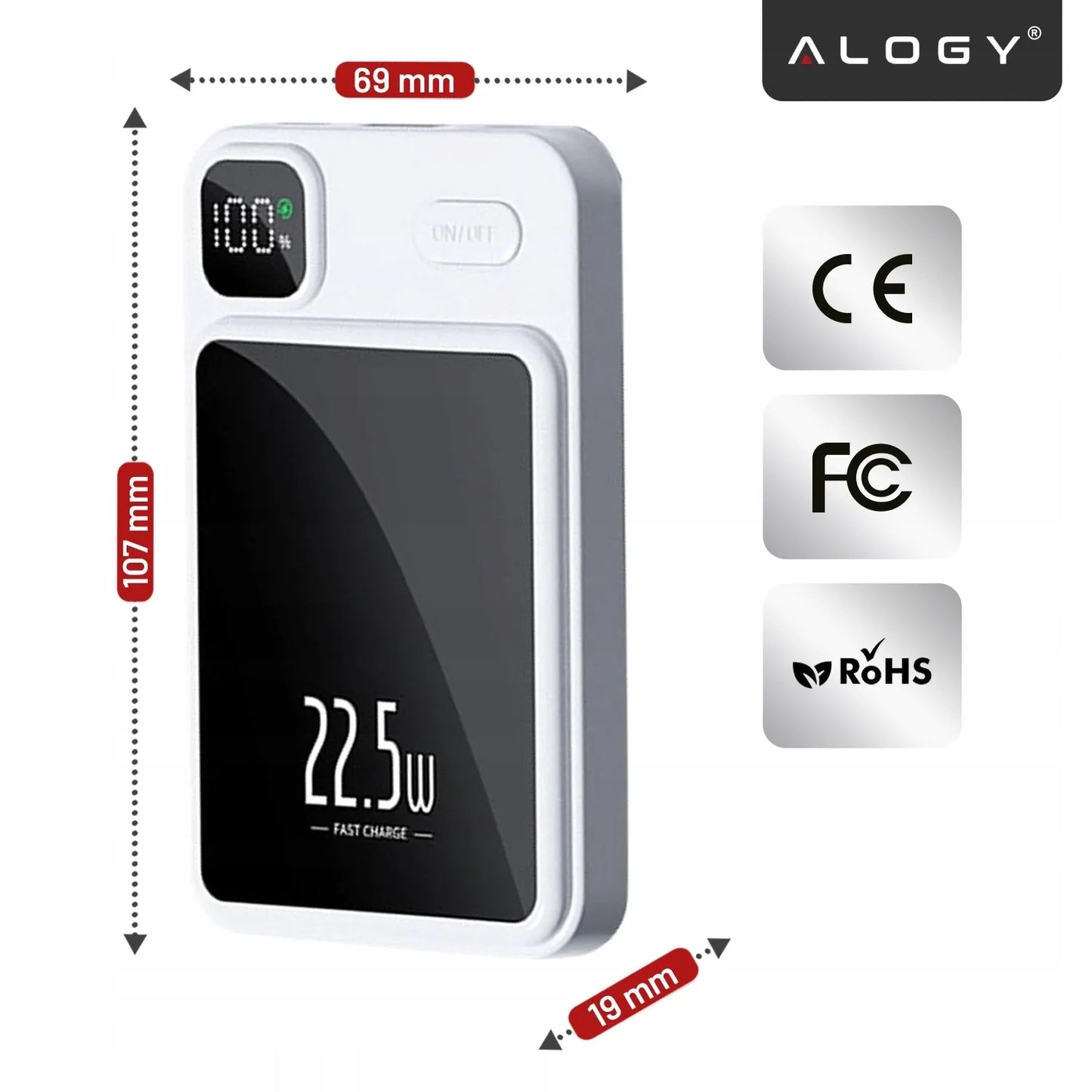 Indukcinis „MagSafe“ maitinimo blokas „Alogy“ 10000mAh Qi 22.5W USB-C USB + laidas