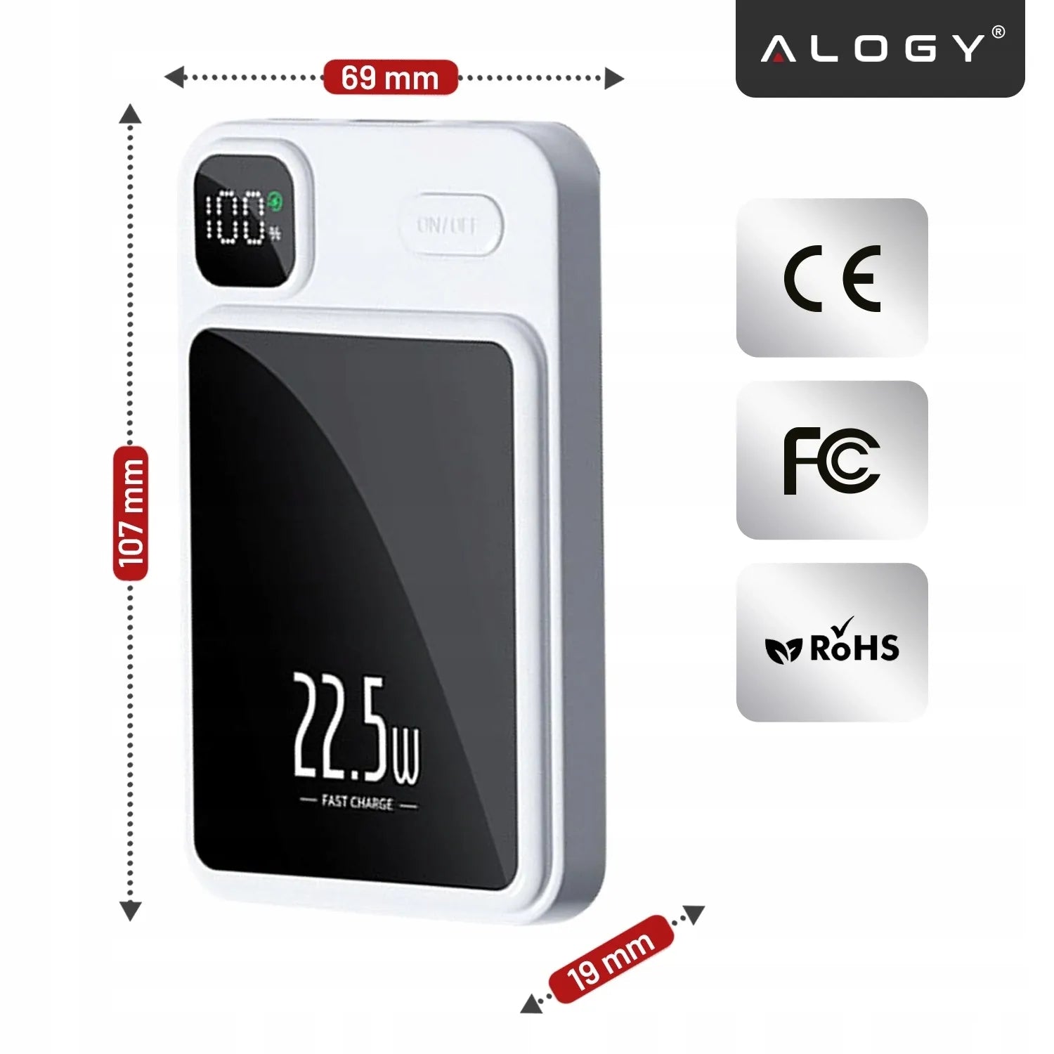 Indukcinis „MagSafe“ maitinimo blokas „Alogy“ 10000mAh Qi 22.5W USB-C USB + laidas