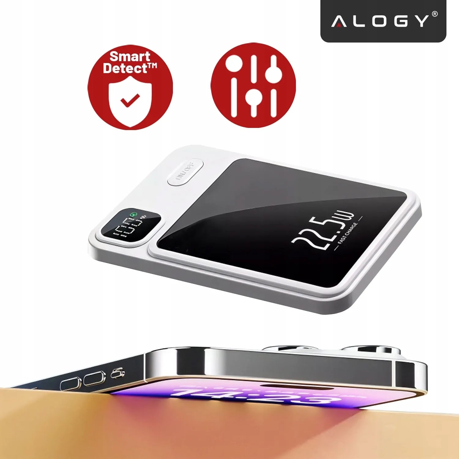 Indukcinis „MagSafe“ maitinimo blokas „Alogy“ 10000mAh Qi 22.5W USB-C USB + laidas