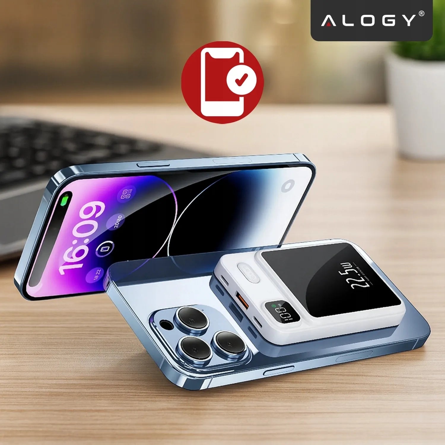 Indukcinis „MagSafe“ maitinimo blokas „Alogy“ 10000mAh Qi 22.5W USB-C USB + laidas