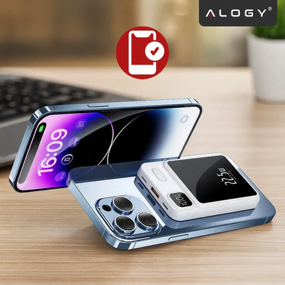 Indukcinis „MagSafe“ maitinimo blokas „Alogy“ 10000mAh Qi 22.5W USB-C USB + laidas