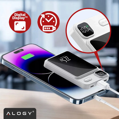 Indukcinis „MagSafe“ maitinimo blokas „Alogy“ 10000mAh Qi 22.5W USB-C USB + laidas
