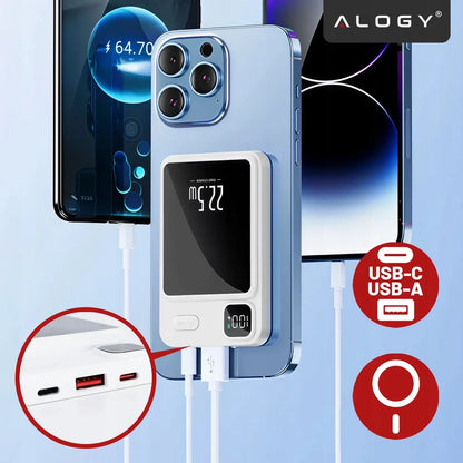 Indukcinis „MagSafe“ maitinimo blokas „Alogy“ 10000mAh Qi 22.5W USB-C USB + laidas