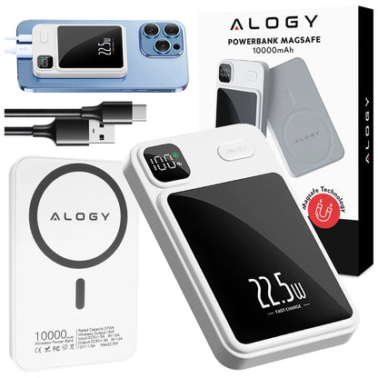 Indukcinis „MagSafe“ maitinimo blokas „Alogy“ 10000mAh Qi 22.5W USB-C USB + laidas