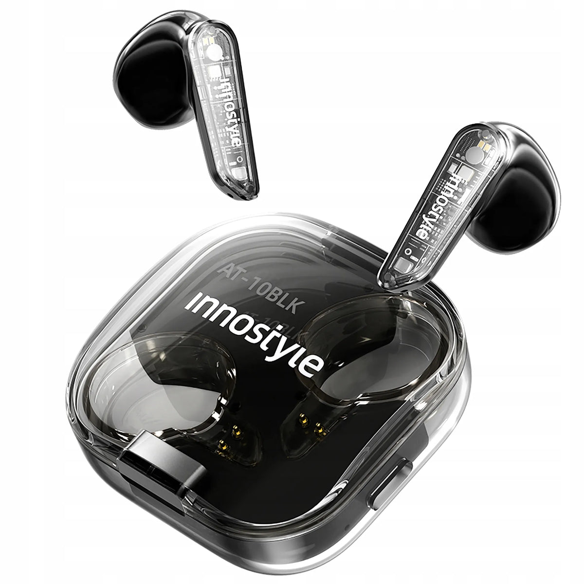 INNOSTYLE „ClearSonics“ belaidės į ausis įstatomos „Bluetooth 5.3“ ausinės su mikrofonu ir įkrovimo dėklu