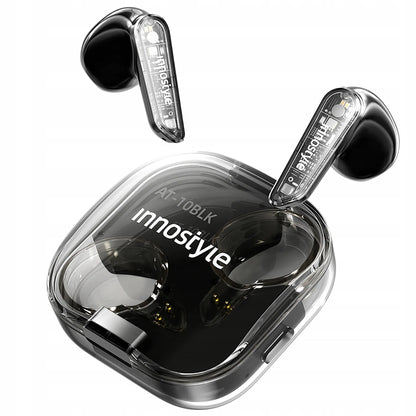 INNOSTYLE „ClearSonics“ belaidės į ausis įstatomos „Bluetooth 5.3“ ausinės su mikrofonu ir įkrovimo dėklu