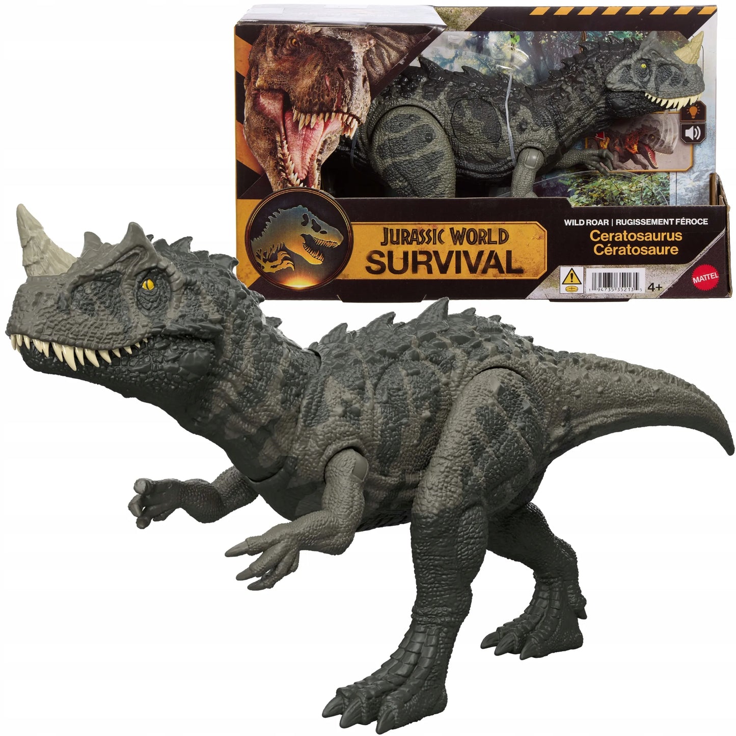 Interaktyvi figūrėlė Jurassic World riaumojantis dinozauras Ceratosaurus su garsais