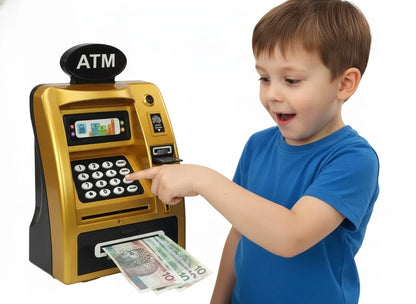 Interaktyvi vaikiška seifo tipo bankomato taupyklė Coil, auksinė-juoda, su PIN kodu