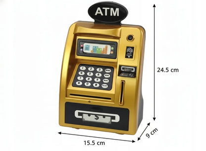 Interaktyvi vaikiška seifo tipo bankomato taupyklė Coil, auksinė-juoda, su PIN kodu