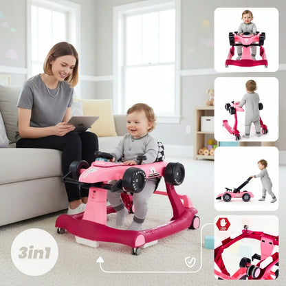 Interaktyvi vaikiška vaikštynė Sun Baby Formula 1 lenktyninis automobilis 3in1 su garsais, rožinė
