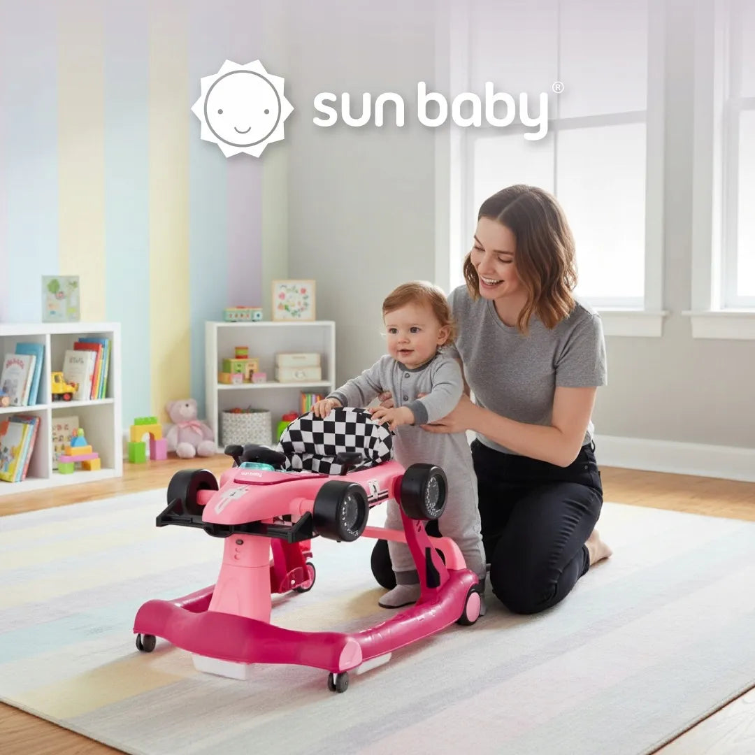 Interaktyvi vaikiška vaikštynė Sun Baby Formula 1 lenktyninis automobilis 3in1 su garsais, rožinė
