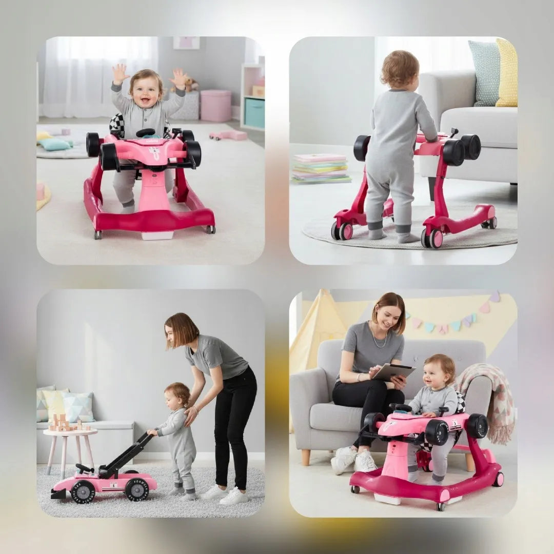 Interaktyvi vaikiška vaikštynė Sun Baby Formula 1 lenktyninis automobilis 3in1 su garsais, rožinė